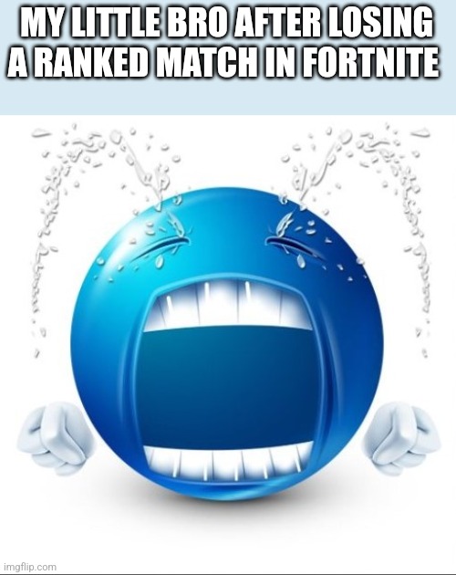 Fr tho | MY LITTLE BRO AFTER LOSING A RANKED MATCH IN FORTNITE | image tagged in crying blue guy | made w/ Imgflip meme maker