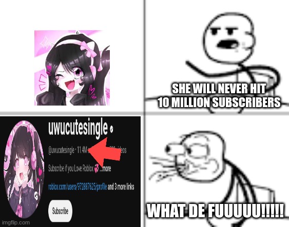 i hate her even more now | SHE WILL NEVER HIT 10 MILLION SUBSCRIBERS; WHAT DE FUUUUU!!!!! | image tagged in man spiting out cereal | made w/ Imgflip meme maker