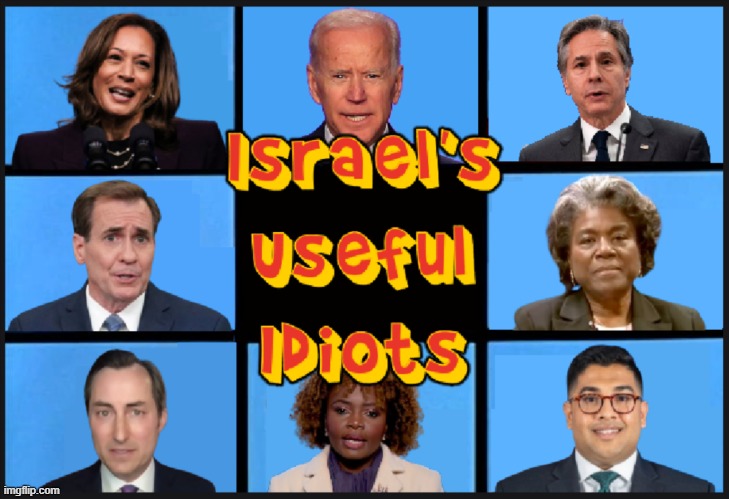 Israel's Useful Idiots | image tagged in genocide,kamala harris,israel,white house,genocide joe,netanyahu | made w/ Imgflip meme maker