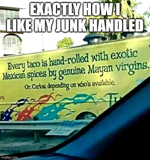 Handle the Junk | EXACTLY HOW I LIKE MY JUNK HANDLED | image tagged in sex jokes | made w/ Imgflip meme maker