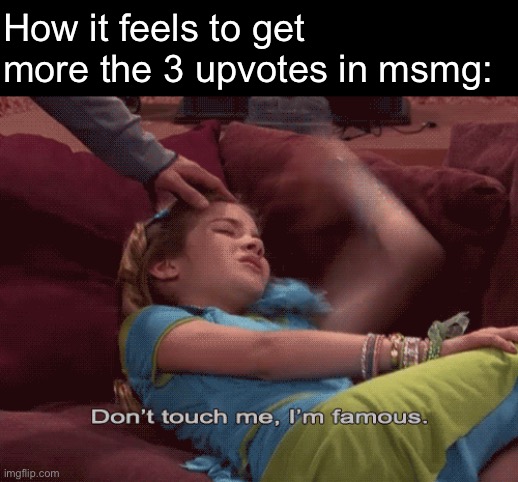 Don't Touch me I'm famous | How it feels to get more the 3 upvotes in msmg: | image tagged in don't touch me i'm famous | made w/ Imgflip meme maker