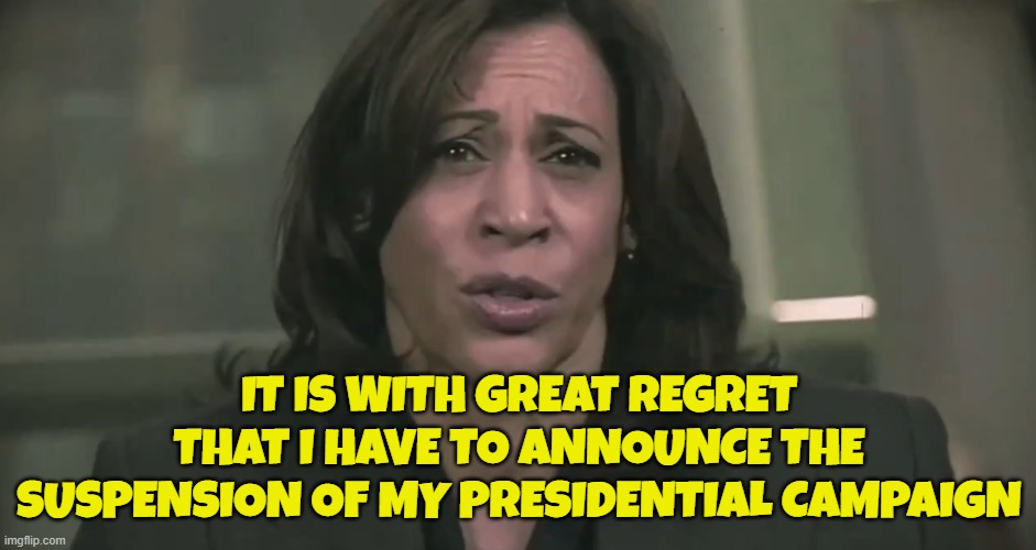 Please let history repeat itself | IT IS WITH GREAT REGRET THAT I HAVE TO ANNOUNCE THE SUSPENSION OF MY PRESIDENTIAL CAMPAIGN | image tagged in kamala harris,vice president,maga,make america great again,history,2024 | made w/ Imgflip meme maker