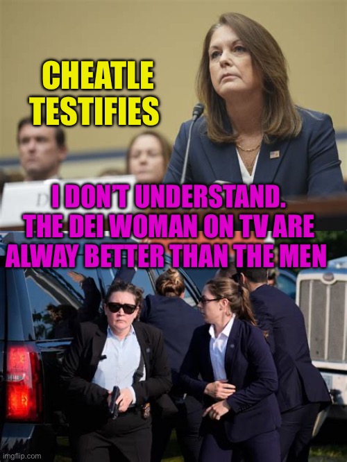 Well maybe it matters | CHEATLE TESTIFIES; I DON’T UNDERSTAND. THE DEI WOMAN ON TV ARE ALWAY BETTER THAN THE MEN | image tagged in gifs,secret service,democrats,woke | made w/ Imgflip meme maker
