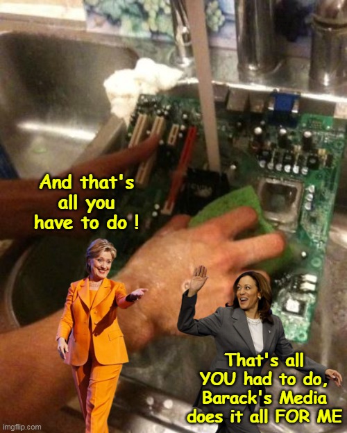 Hil gives Commie Law some pointers on her "Record" | And that's all you have to do ! That's all YOU had to do, Barack's Media does it all FOR ME | image tagged in kamala scrubs record meme | made w/ Imgflip meme maker