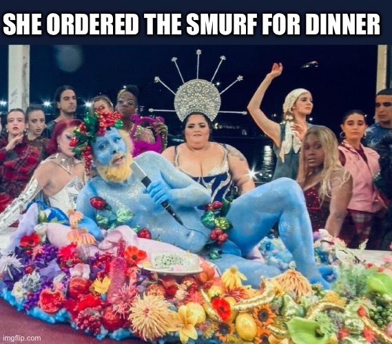 SHE ORDERED THE SMURF FOR DINNER | image tagged in olympics,2024,smurfs,funny memes,sports | made w/ Imgflip meme maker