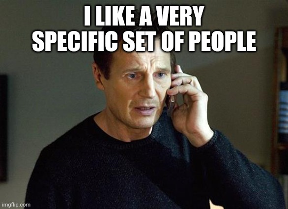 Introvert.spoons | I LIKE A VERY SPECIFIC SET OF PEOPLE | image tagged in memes,liam neeson taken 2 | made w/ Imgflip meme maker