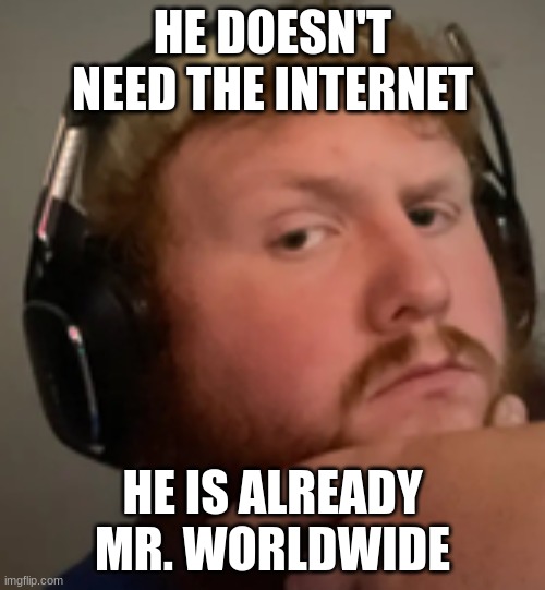 Yep you're banned | HE DOESN'T NEED THE INTERNET; HE IS ALREADY MR. WORLDWIDE | image tagged in caseoh | made w/ Imgflip meme maker