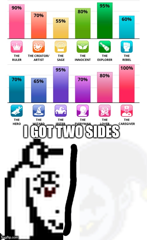 I GOT TWO SIDES | image tagged in blank white template | made w/ Imgflip meme maker