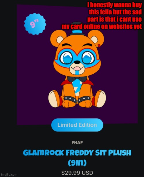 i honestly wanna buy this fella but the sad part is that i cant use my card online on websites yet | made w/ Imgflip meme maker