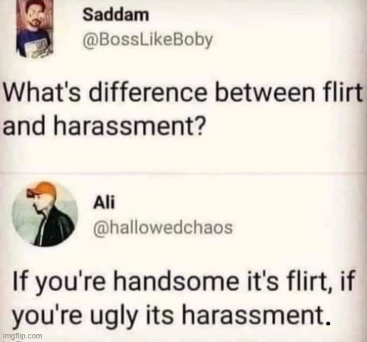 Flirt | image tagged in harassment | made w/ Imgflip meme maker