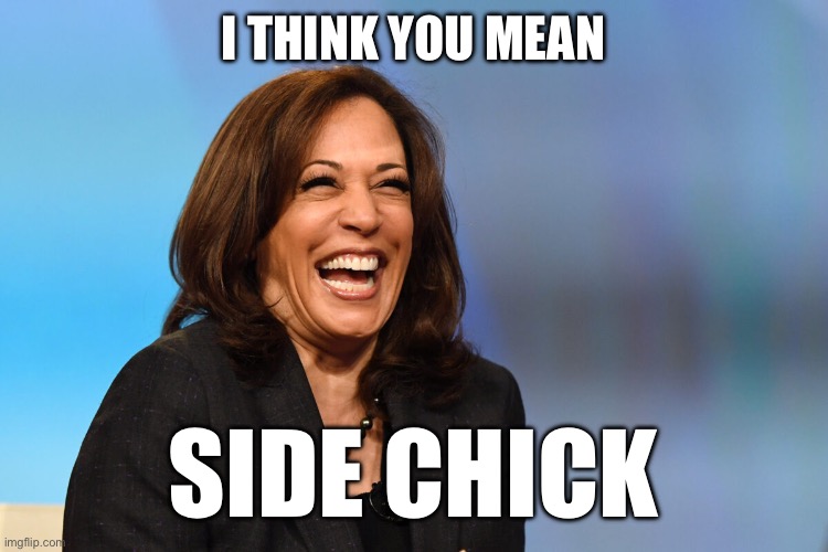 Kamala Harris laughing | I THINK YOU MEAN SIDE CHICK | image tagged in kamala harris laughing | made w/ Imgflip meme maker