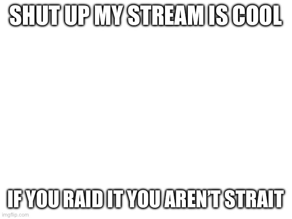 SHUT UP MY STREAM IS COOL; IF YOU RAID IT YOU AREN’T STRAIT | made w/ Imgflip meme maker