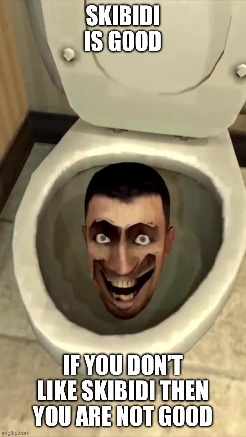 Skibidi toilet | SKIBIDI IS GOOD; IF YOU DON’T LIKE SKIBIDI THEN YOU ARE NOT GOOD | image tagged in skibidi toilet | made w/ Imgflip meme maker