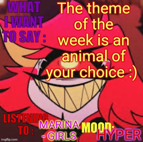 Hehe heh I have so many ideas (gacha club/games) [Comment your design for it in the comment] | The theme of the week is an animal of your choice :); MARINA - GIRLS; HYPER | image tagged in wowzers,gacha | made w/ Imgflip meme maker