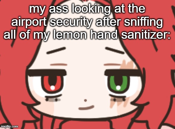 i love the smell of it- | my ass looking at the airport security after sniffing all of my lemon hand sanitizer: | made w/ Imgflip meme maker