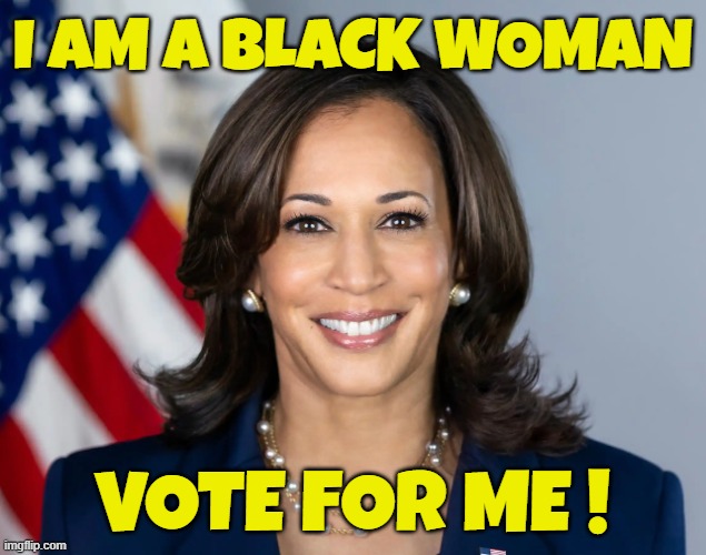 Kamala Campaign slogan | I AM A BLACK WOMAN; VOTE FOR ME ! | image tagged in kamala harris,vice president,maga,make america great again,socialism,diversity | made w/ Imgflip meme maker