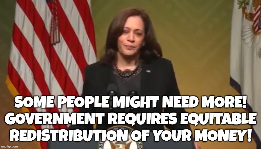 Kamala is for Equitable redistribution of your earnings | SOME PEOPLE MIGHT NEED MORE!
GOVERNMENT REQUIRES EQUITABLE REDISTRIBUTION OF YOUR MONEY! | image tagged in kamala harris,vice president,maga,make america great again,socialism,taxation is theft | made w/ Imgflip meme maker