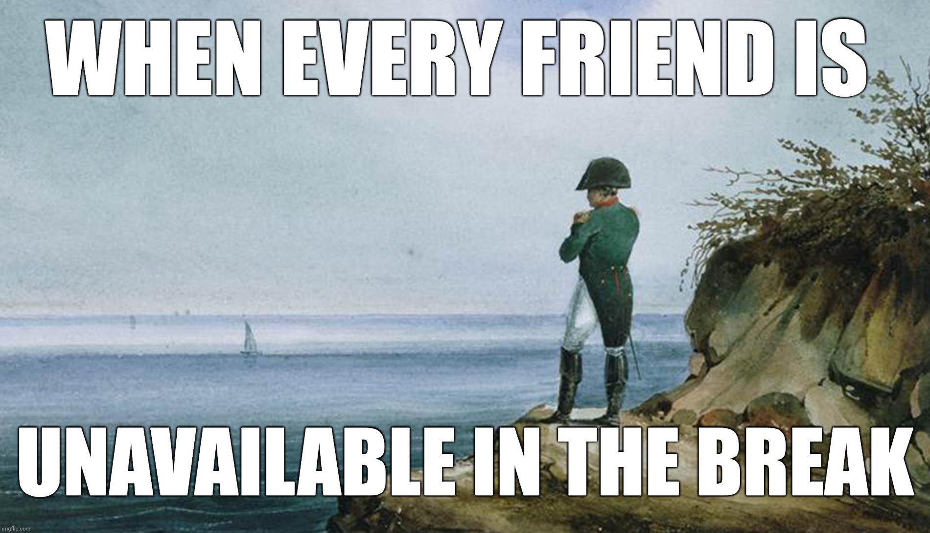 Napoleon theres nothing we can do | WHEN EVERY FRIEND IS; UNAVAILABLE IN THE BREAK | image tagged in napoleon theres nothing we can do | made w/ Imgflip meme maker