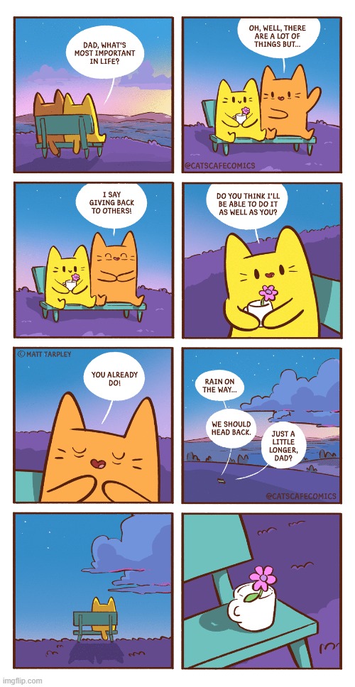 One of the saddest comics from Cat's Cafe | image tagged in cat,cafe,cats,dad,mug,alone | made w/ Imgflip meme maker