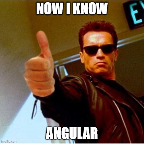 Now I know | NOW I KNOW; ANGULAR | image tagged in terminator tumbs up,terminator,tumbs up | made w/ Imgflip meme maker