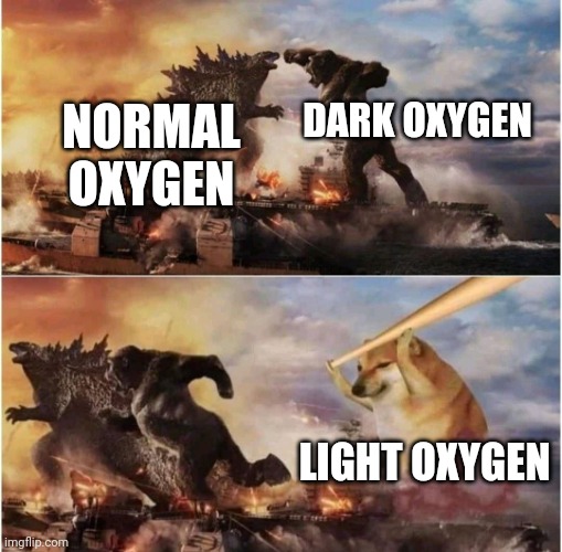 Kong Godzilla Doge | NORMAL OXYGEN DARK OXYGEN LIGHT OXYGEN | image tagged in kong godzilla doge | made w/ Imgflip meme maker