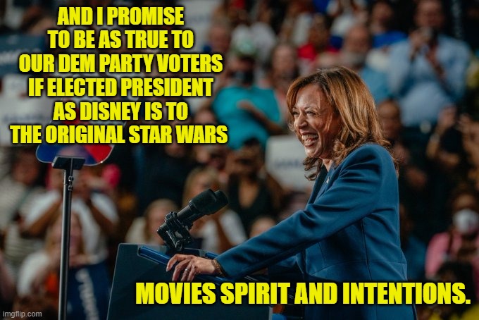 That much, eh? | AND I PROMISE TO BE AS TRUE TO OUR DEM PARTY VOTERS IF ELECTED PRESIDENT AS DISNEY IS TO THE ORIGINAL STAR WARS; MOVIES SPIRIT AND INTENTIONS. | image tagged in yep | made w/ Imgflip meme maker