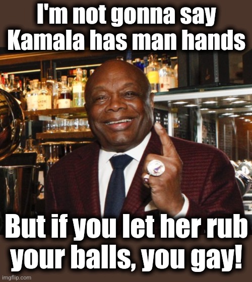 Willie Brown | I'm not gonna say Kamala has man hands But if you let her rub
your balls, you gay! | image tagged in willie brown | made w/ Imgflip meme maker