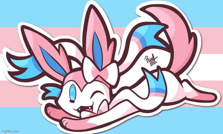 Trans Sylveon (art by RafVicAlv on DA) | image tagged in lgbtq,transgender,pokemon,sylveon,art | made w/ Imgflip meme maker