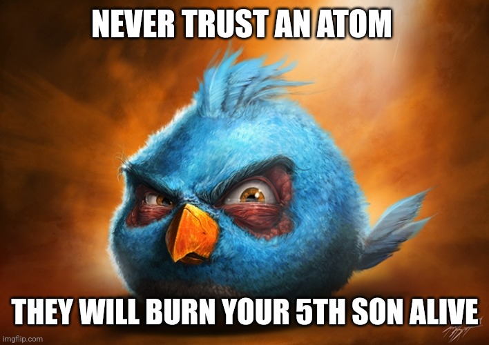 Did not expect that punchline did you | NEVER TRUST AN ATOM; THEY WILL BURN YOUR 5TH SON ALIVE | image tagged in atoms will do that to you | made w/ Imgflip meme maker