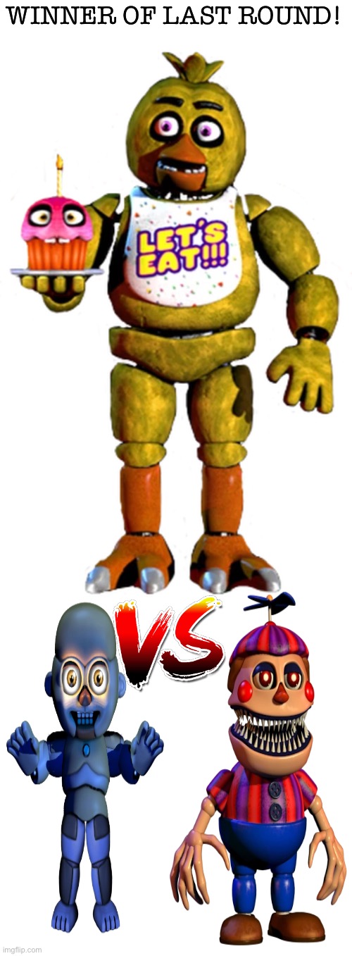 Chica wins by a long shot! Next is Electrobab and Nightmare BB | WINNER OF LAST ROUND! | image tagged in fnaf,jumpscare,tournament | made w/ Imgflip meme maker