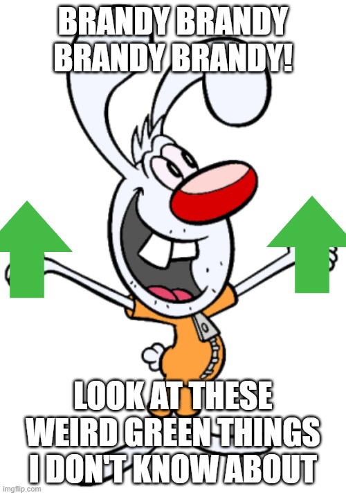 mr whiskers found upvotes | BRANDY BRANDY BRANDY BRANDY! LOOK AT THESE WEIRD GREEN THINGS I DON'T KNOW ABOUT | image tagged in mr whiskers,upvotes | made w/ Imgflip meme maker