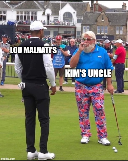 Chicago Pizza Wars | LOU MALNATI'S; KIM'S UNCLE | image tagged in john daly and tiger woods | made w/ Imgflip meme maker