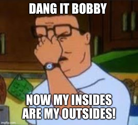 Dang it Bobby | DANG IT BOBBY NOW MY INSIDES ARE MY OUTSIDES! | image tagged in dang it bobby | made w/ Imgflip meme maker