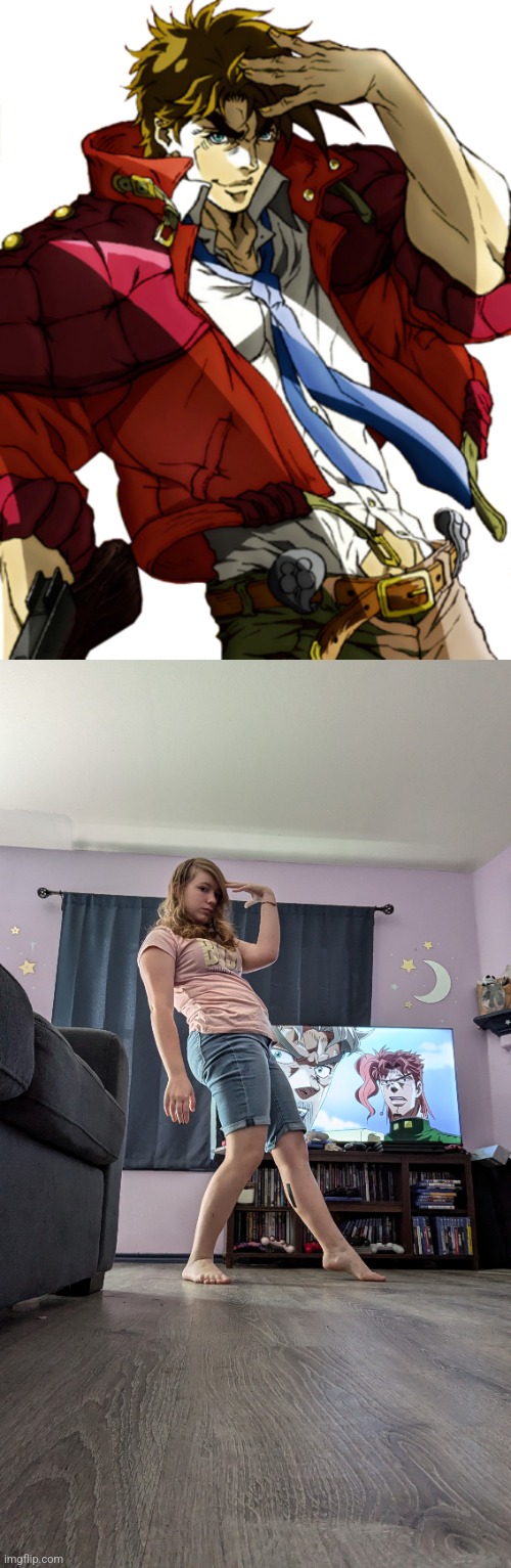 Day 3 of doing jjba poses but this time I'm actually watching jjba | image tagged in jjba,face reveal | made w/ Imgflip meme maker