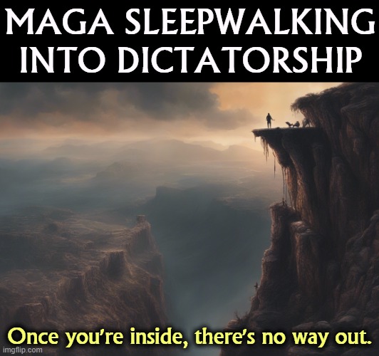 MAGA SLEEPWALKING
INTO DICTATORSHIP; Once you're inside, there's no way out. | image tagged in maga,right wing,republican,sleep,fascist,dictatorship | made w/ Imgflip meme maker