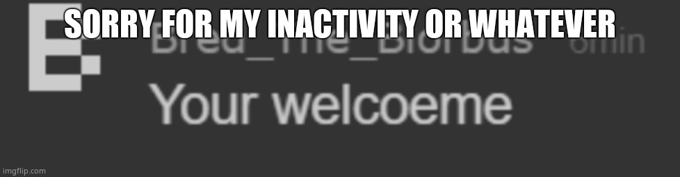 your welcoeme | SORRY FOR MY INACTIVITY OR WHATEVER | image tagged in your welcoeme | made w/ Imgflip meme maker