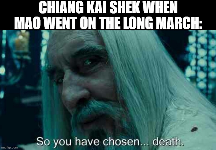 Cept They Survived | CHIANG KAI SHEK WHEN MAO WENT ON THE LONG MARCH: | image tagged in so you have chosen death | made w/ Imgflip meme maker