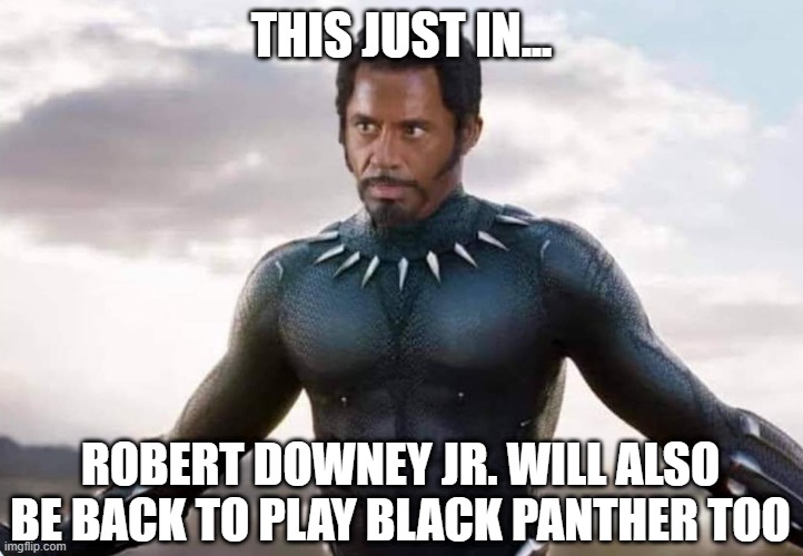 RDJ Can Do It All | THIS JUST IN... ROBERT DOWNEY JR. WILL ALSO BE BACK TO PLAY BLACK PANTHER TOO | image tagged in black panther | made w/ Imgflip meme maker