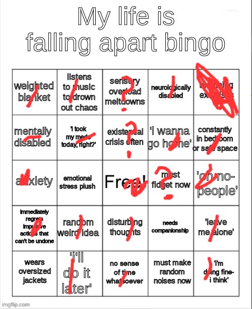 The fuck | image tagged in my life is falling apart bingo | made w/ Imgflip meme maker