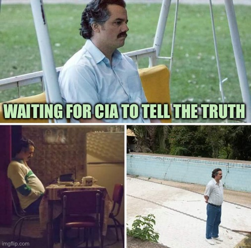 Sad Pablo Escobar Meme | WAITING FOR CIA TO TELL THE TRUTH | image tagged in memes,sad pablo escobar | made w/ Imgflip meme maker