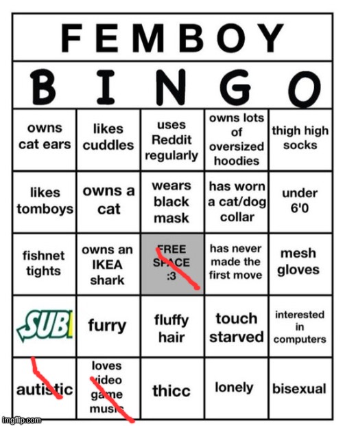 guys ig i'm a femboy now | image tagged in femboy bingo | made w/ Imgflip meme maker