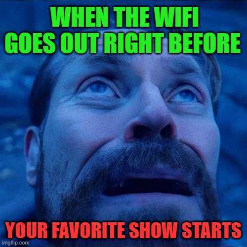 wifi | WHEN THE WIFI GOES OUT RIGHT BEFORE; YOUR FAVORITE SHOW STARTS | image tagged in memes | made w/ Imgflip meme maker