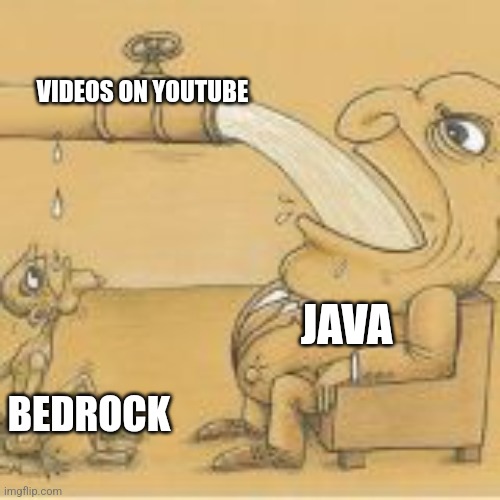 fat man drinking from pipe | VIDEOS ON YOUTUBE; JAVA; BEDROCK | image tagged in fat man drinking from pipe | made w/ Imgflip meme maker