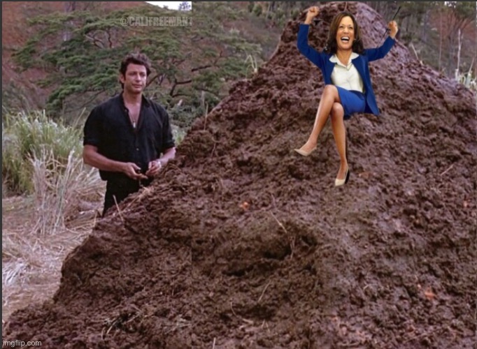 @CALJFREEMAN1 | image tagged in kamala harris,jurassic park,memes poop jurassic park,maga,republicans,joe biden | made w/ Imgflip meme maker