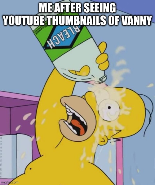 BEGONE! | ME AFTER SEEING YOUTUBE THUMBNAILS OF VANNY | image tagged in homer with bleach | made w/ Imgflip meme maker