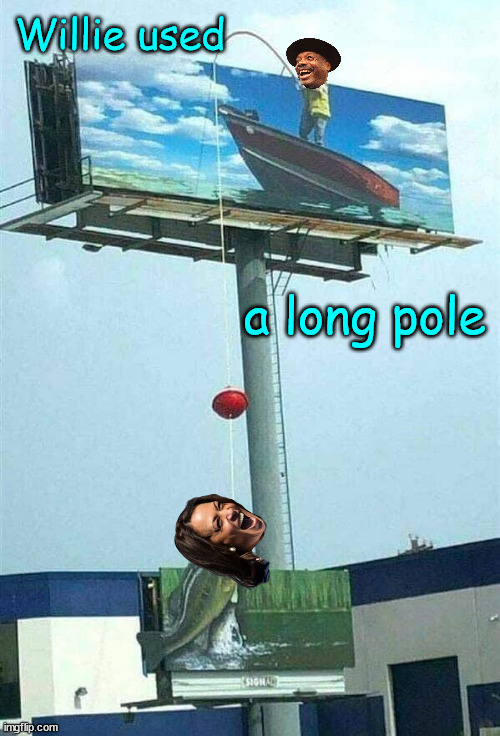 Willie used a long pole | Willie used; a long pole | image tagged in kamala harris,willie brown,mistress,trading sex for jobs | made w/ Imgflip meme maker