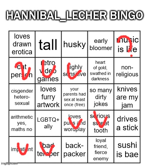 Hannibal_Lecher bingo | image tagged in hannibal_lecher bingo | made w/ Imgflip meme maker