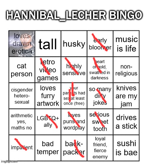 Hannibal_Lecher bingo | image tagged in hannibal_lecher bingo | made w/ Imgflip meme maker