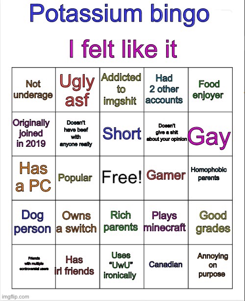Do it | image tagged in potassium bingo v3 | made w/ Imgflip meme maker
