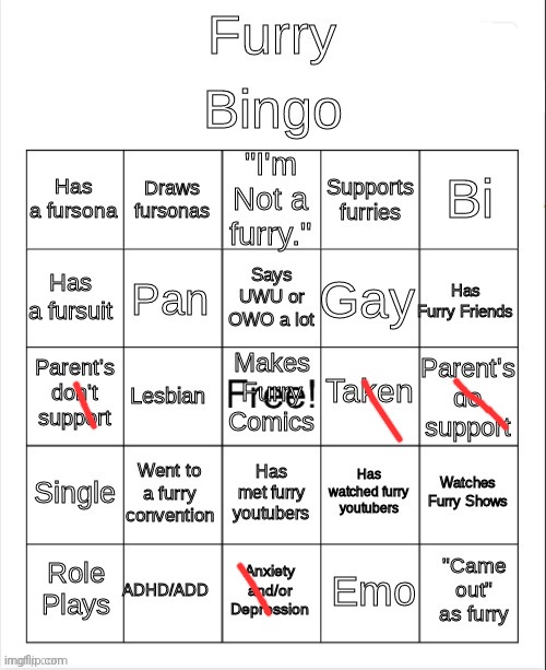 Furry Bingo | image tagged in furry bingo | made w/ Imgflip meme maker